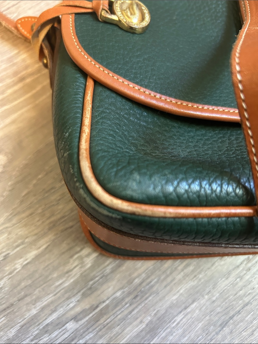 Dooney & Bourke Dark Green Pebbled Leather Crossbody with Tan Trim - Picture 13 of 16